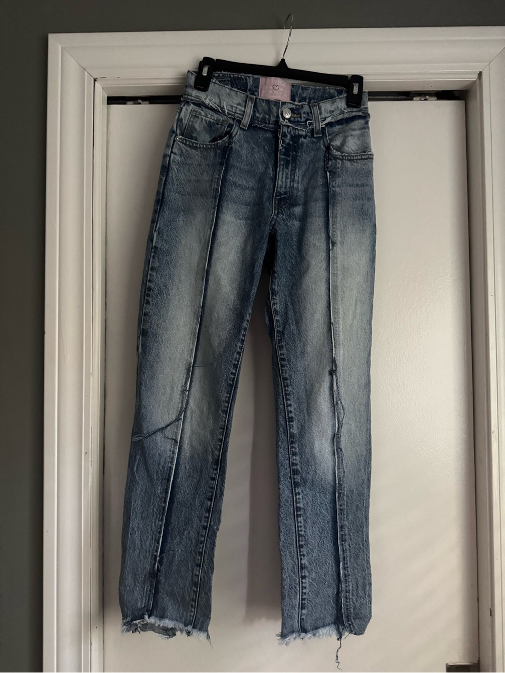 REVICE Distressed Light Blue High-Rise Panel Jeans